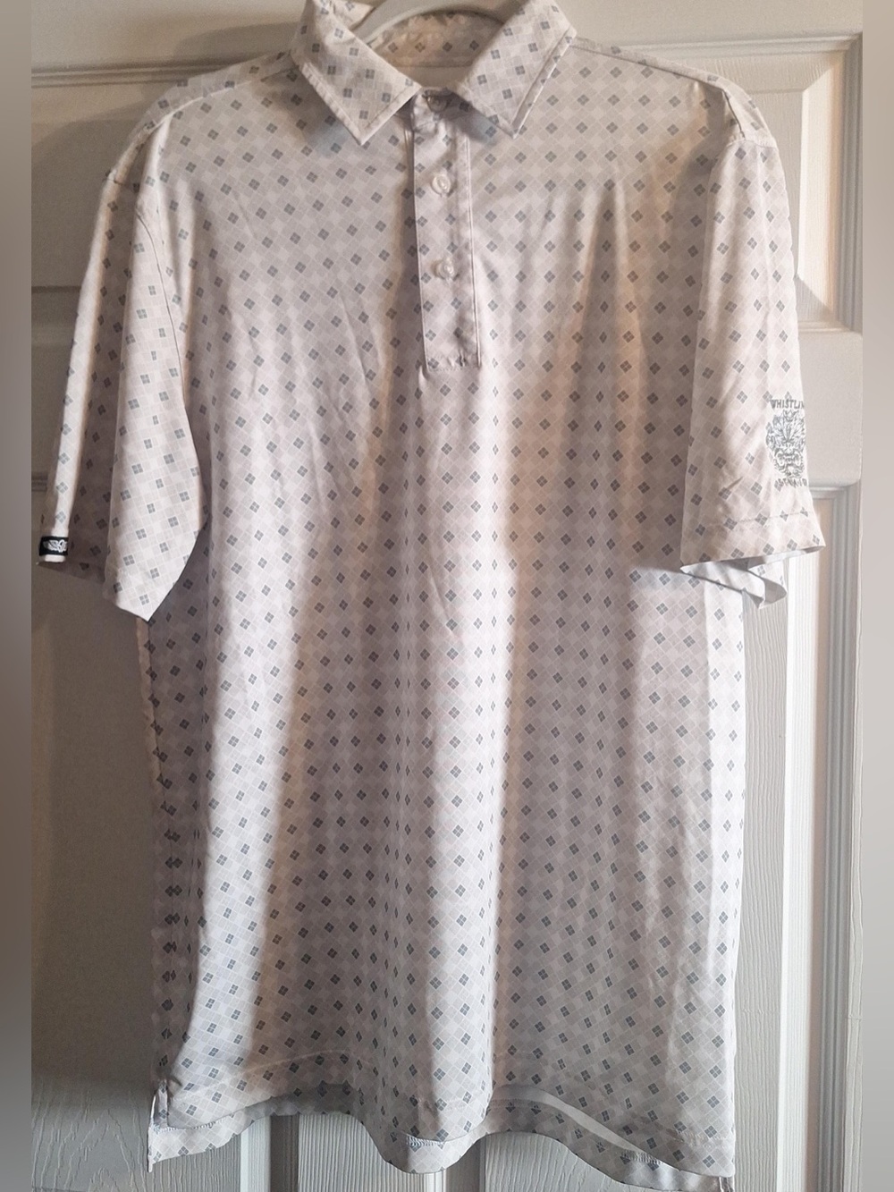 Straight Down Performance Golf Polo White Green Gray Mens L Whistling Straits